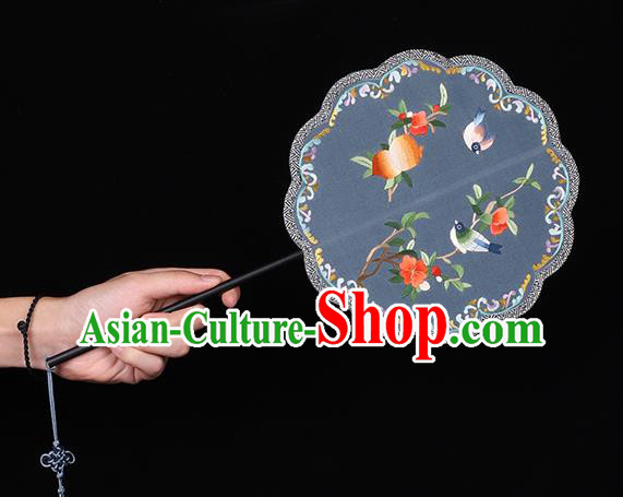 China Traditional Song Dynasty Wedding Fan Classical Blue Silk Fan Handmade Embroidered Palace Fan China Traditional Song Dynasty Wedding Fan Classical Blue Silk Fan Handmade Embroidered Palace Fan