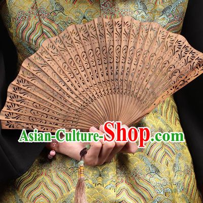 Chinese Traditional Wood Accordion Classical Folding Fan Handmade Carving Sandalwood Fan