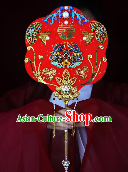 China Handmade Blueing Phoenix Palace Fan Classical Red Fan Traditional Wedding Fan China Handmade Blueing Phoenix Palace Fan Classical Red Fan Traditional Wedding Fan