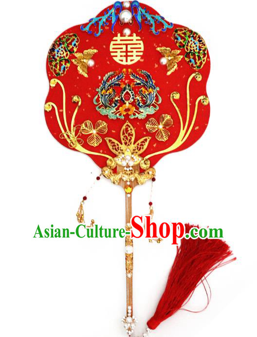 China Handmade Blueing Phoenix Palace Fan Classical Red Fan Traditional Wedding Fan China Handmade Blueing Phoenix Palace Fan Classical Red Fan Traditional Wedding Fan