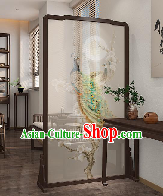 Chinese Handmade Wood Screen Printing Peacock Plum Folding Screen Chinese Handmade Wood Screen Printing Peacock Plum Folding Screen