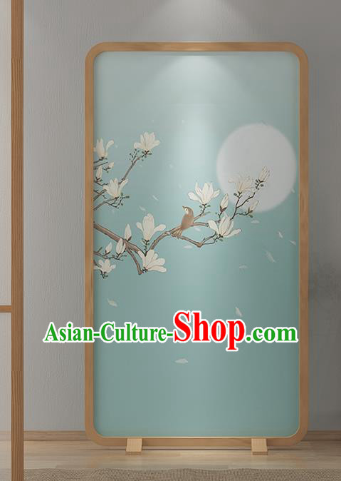 Chinese Printing Mangnolia Green Silk Folding Screen Handmade Wood Screen Chinese Printing Mangnolia Green Silk Folding Screen Handmade Wood Screen