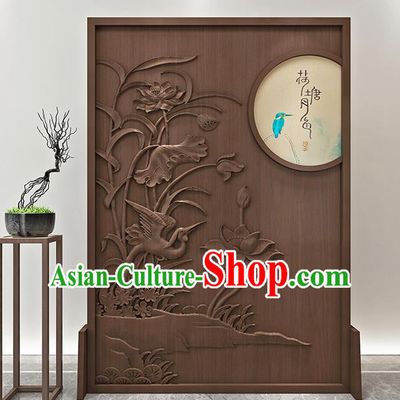 Chinese Living Room Folding Screen Handmade Carving Lotus Wood Screen