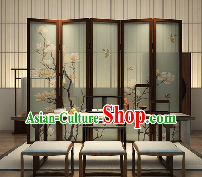 Chinese Handmade Rosewood Screen Printing Mangnolia Folding Screens Chinese Handmade Rosewood Screen Printing Mangnolia Folding Screens