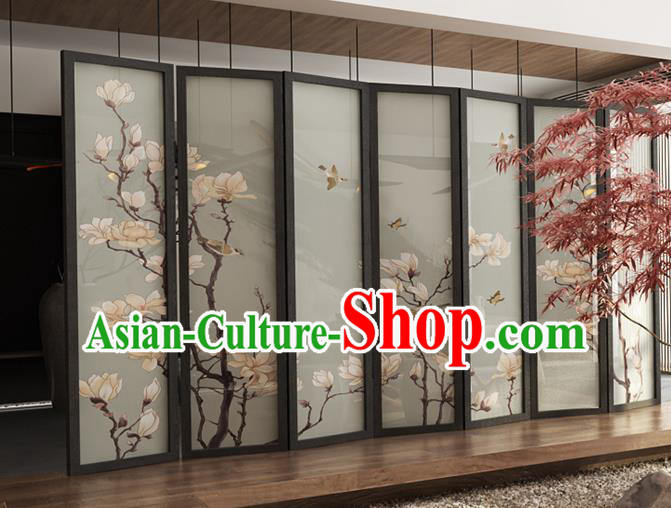 Chinese Handmade Rosewood Screen Printing Mangnolia Folding Screens Chinese Handmade Rosewood Screen Printing Mangnolia Folding Screens