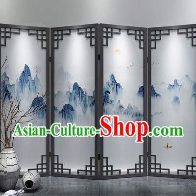 Chinese Living Room Folding Screens Handmade Landscape Painting Walnut Screen