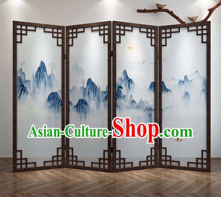 Chinese Living Room Folding Screens Handmade Landscape Painting Walnut Screen Chinese Living Room Folding Screens Handmade Landscape Painting Walnut Screen