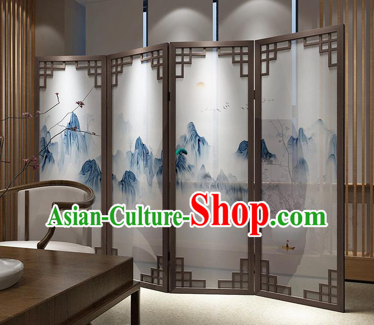 Chinese Living Room Folding Screens Handmade Landscape Painting Walnut Screen Chinese Living Room Folding Screens Handmade Landscape Painting Walnut Screen