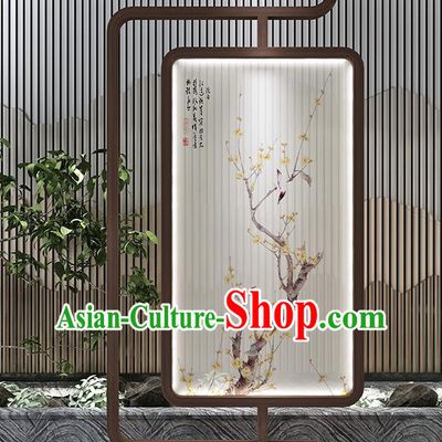 Chinese Handmade Walnut Stand Screen Printing Plum Bird Floor Lantern