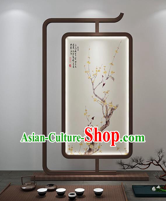 Chinese Handmade Walnut Stand Screen Printing Plum Bird Floor Lantern Chinese Handmade Walnut Stand Screen Printing Plum Bird Floor Lantern