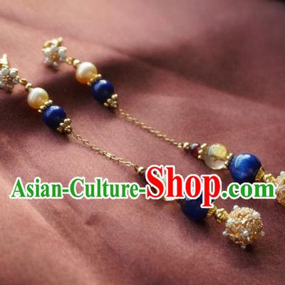 China Traditional Cheongsam Pearls Earrings Handmade Lapis Ear Accessories