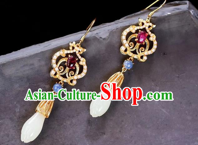China Handmade Jade Mangnolia Ear Accessories Traditional Cheongsam Tourmaline Earrings China Handmade Jade Mangnolia Ear Accessories Traditional Cheongsam Tourmaline Earrings