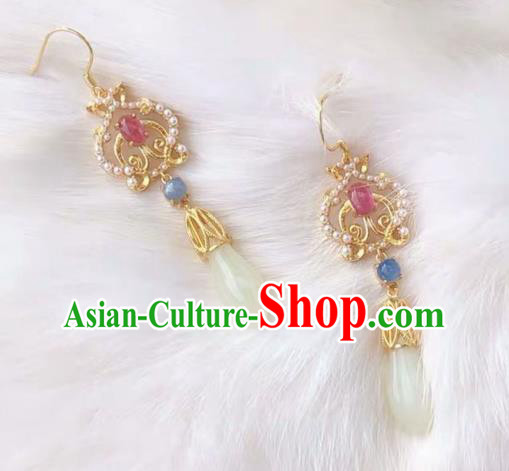 China Handmade Jade Mangnolia Ear Accessories Traditional Cheongsam Tourmaline Earrings China Handmade Jade Mangnolia Ear Accessories Traditional Cheongsam Tourmaline Earrings