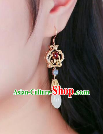 China Handmade Jade Mangnolia Ear Accessories Traditional Cheongsam Tourmaline Earrings China Handmade Jade Mangnolia Ear Accessories Traditional Cheongsam Tourmaline Earrings