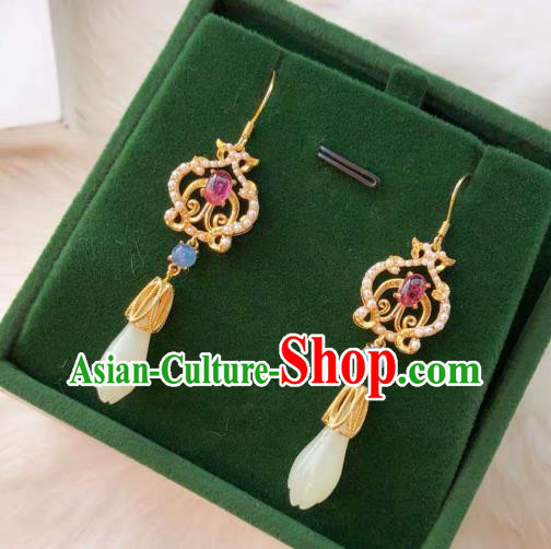 China Handmade Jade Mangnolia Ear Accessories Traditional Cheongsam Tourmaline Earrings China Handmade Jade Mangnolia Ear Accessories Traditional Cheongsam Tourmaline Earrings