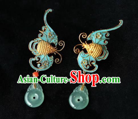 China Handmade Blueing Bat Ear Accessories Traditional Qing Dynasty Court Earrings China Handmade Blueing Bat Ear Accessories Traditional Qing Dynasty Court Earrings