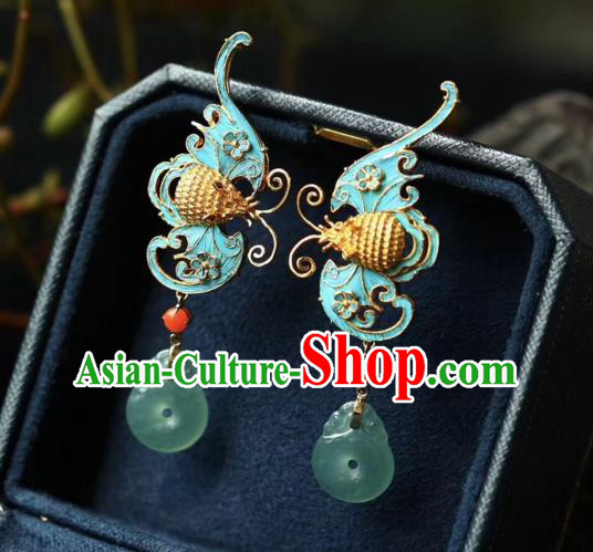 China Handmade Blueing Bat Ear Accessories Traditional Qing Dynasty Court Earrings China Handmade Blueing Bat Ear Accessories Traditional Qing Dynasty Court Earrings