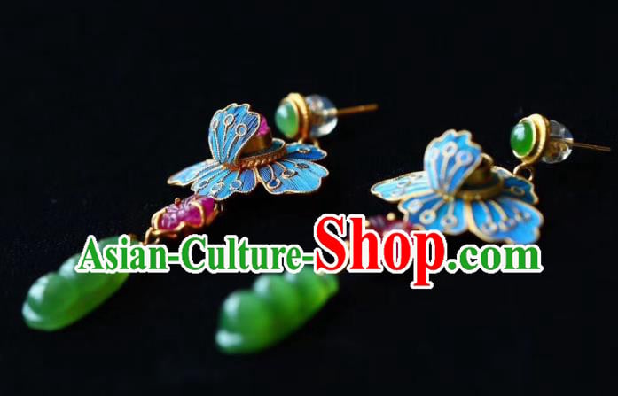 China Traditional Qing Dynasty Court Jadeite Earrings Handmade Tourmaline Ear Accessories China Traditional Qing Dynasty Court Jadeite Earrings Handmade Tourmaline Ear Accessories