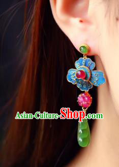 China Traditional Qing Dynasty Court Jadeite Earrings Handmade Tourmaline Ear Accessories China Traditional Qing Dynasty Court Jadeite Earrings Handmade Tourmaline Ear Accessories
