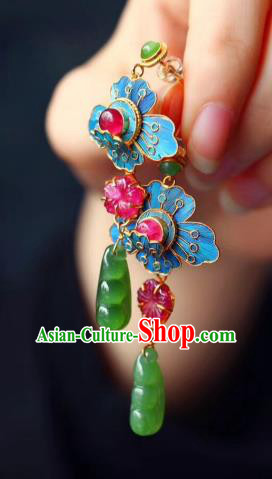 China Traditional Qing Dynasty Court Jadeite Earrings Handmade Tourmaline Ear Accessories China Traditional Qing Dynasty Court Jadeite Earrings Handmade Tourmaline Ear Accessories