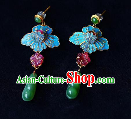 China Traditional Qing Dynasty Court Jadeite Earrings Handmade Tourmaline Ear Accessories China Traditional Qing Dynasty Court Jadeite Earrings Handmade Tourmaline Ear Accessories