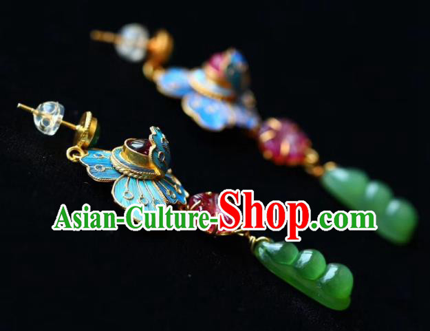 China Traditional Qing Dynasty Court Jadeite Earrings Handmade Tourmaline Ear Accessories China Traditional Qing Dynasty Court Jadeite Earrings Handmade Tourmaline Ear Accessories