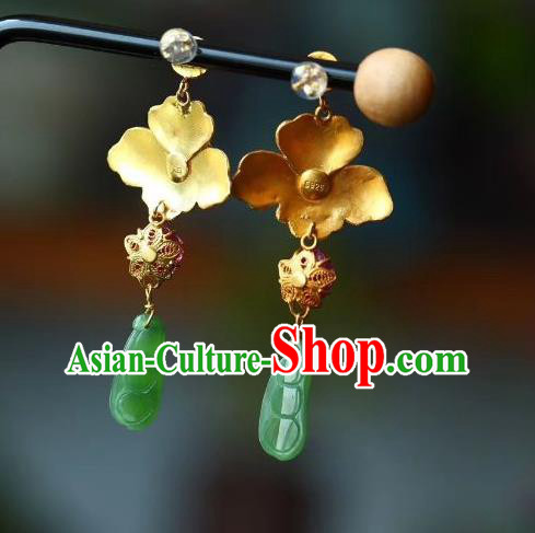 China Traditional Qing Dynasty Court Jadeite Earrings Handmade Tourmaline Ear Accessories China Traditional Qing Dynasty Court Jadeite Earrings Handmade Tourmaline Ear Accessories