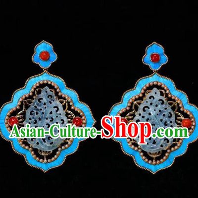 China Handmade Jadeite Ear Accessories Traditional Qing Dynasty Agate Blueing Earrings