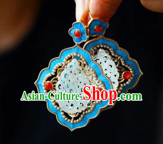 China Handmade Jadeite Ear Accessories Traditional Qing Dynasty Agate Blueing Earrings China Handmade Jadeite Ear Accessories Traditional Qing Dynasty Agate Blueing Earrings
