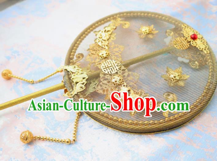 China Traditional Wedding Golden Circular Fan Handmade Palace Fan Classical Hanfu Fan China Traditional Wedding Golden Circular Fan Handmade Palace Fan Classical Hanfu Fan