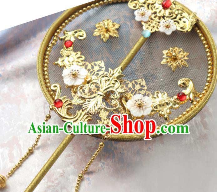 China Traditional Wedding Golden Circular Fan Handmade Palace Fan Classical Hanfu Fan China Traditional Wedding Golden Circular Fan Handmade Palace Fan Classical Hanfu Fan