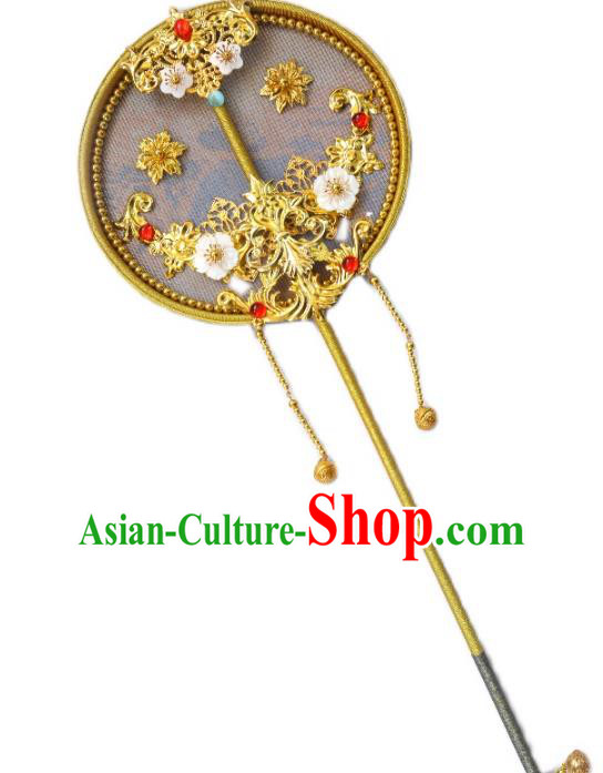 China Traditional Wedding Golden Circular Fan Handmade Palace Fan Classical Hanfu Fan China Traditional Wedding Golden Circular Fan Handmade Palace Fan Classical Hanfu Fan