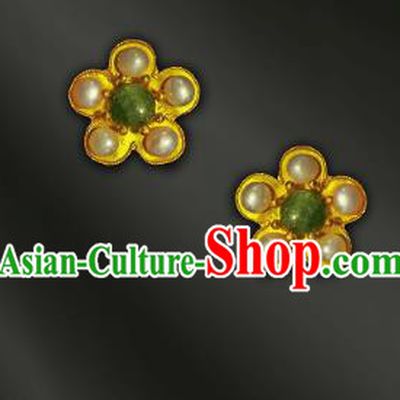 China Handmade Golden Plum Blossom Ear Accessories Traditional Cheongsam Pearls Earrings