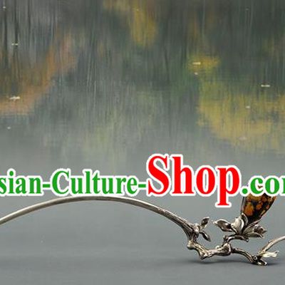 Chinese Traditional Cheongsam Hairpin National Silver Mangnolia Hair Stick