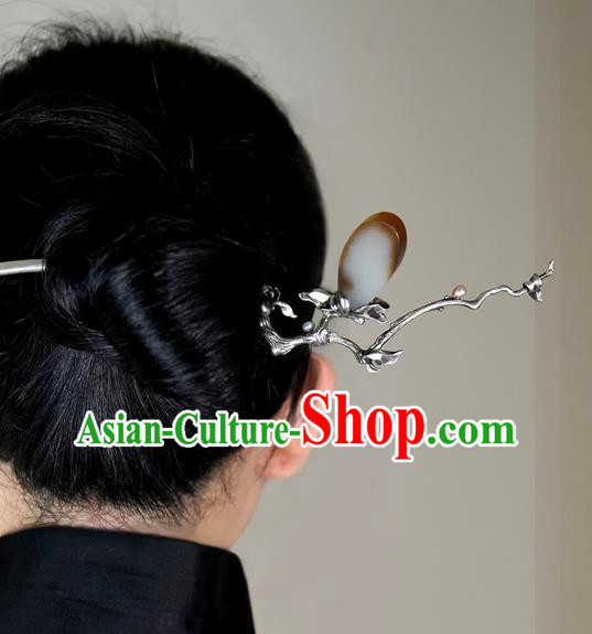 Chinese National Silver Mangnolia Hair Stick Traditional Cheongsam Hetian Jade Hairpin Chinese National Silver Mangnolia Hair Stick Traditional Cheongsam Hetian Jade Hairpin