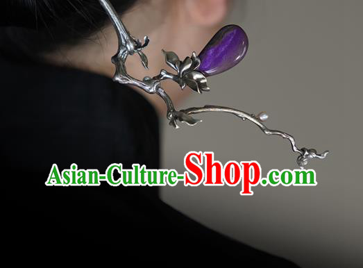 Chinese Traditional Hair Accessories National Silver Mangnolia Hair Stick Cheongsam Amethyst Hairpin Chinese Traditional Hair Accessories National Silver Mangnolia Hair Stick Cheongsam Amethyst Hairpin