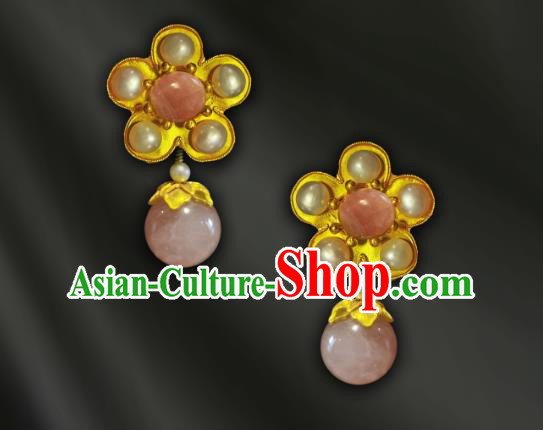 China Handmade Pearls Plum Ear Accessories Traditional Cheongsam Rose Quartz Tassel Earrings China Handmade Pearls Plum Ear Accessories Traditional Cheongsam Rose Quartz Tassel Earrings