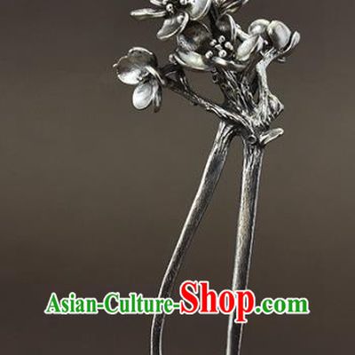Chinese National Cheongsam Hair Stick Traditional Hair Accessories Handmade Silver Plum Hairpin