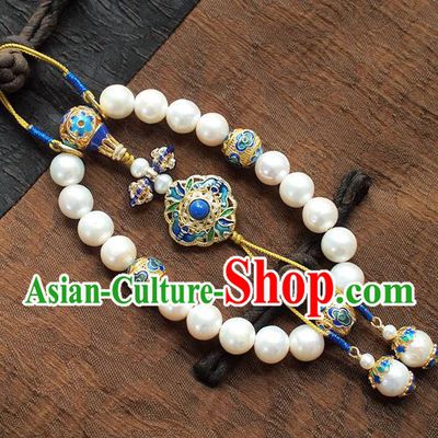Chinese National Cheongsam Cloisonne Brooch Traditional Qing Dynasty Court Lady Pearls Jewelry Accessories