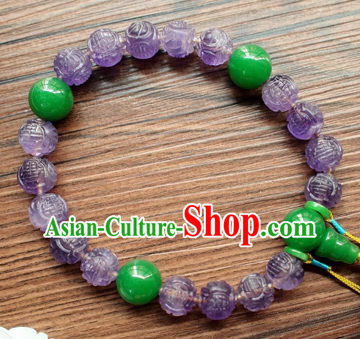 Chinese National Cheongsam Amethyst Brooch Traditional Qing Dynasty Jade Gourd Tassel Bracelet Chinese National Cheongsam Amethyst Brooch Traditional Qing Dynasty Jade Gourd Tassel Bracelet
