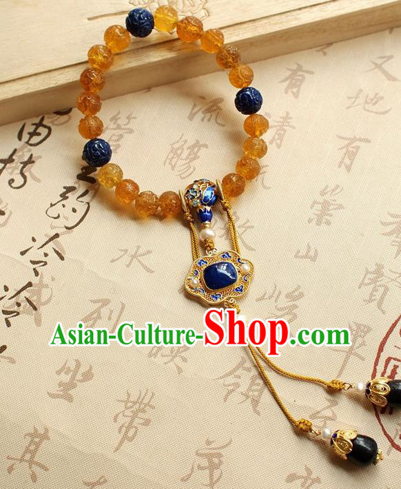 Chinese Traditional Qing Dynasty Topaz Beads Bracelet National Cheongsam Lapis Brooch Chinese Traditional Qing Dynasty Topaz Beads Bracelet National Cheongsam Lapis Brooch