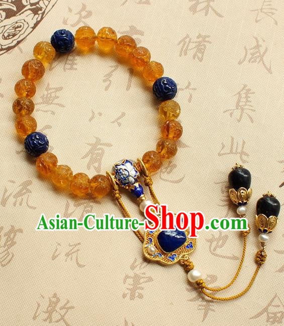 Chinese Traditional Qing Dynasty Topaz Beads Bracelet National Cheongsam Lapis Brooch Chinese Traditional Qing Dynasty Topaz Beads Bracelet National Cheongsam Lapis Brooch