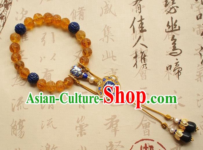 Chinese Traditional Qing Dynasty Topaz Beads Bracelet National Cheongsam Lapis Brooch Chinese Traditional Qing Dynasty Topaz Beads Bracelet National Cheongsam Lapis Brooch