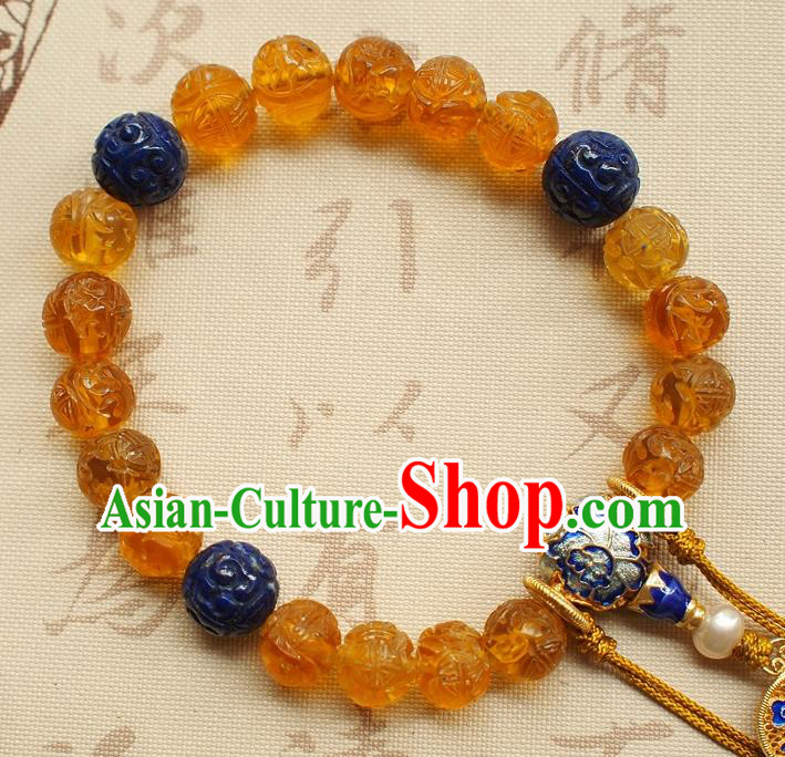 Chinese Traditional Qing Dynasty Topaz Beads Bracelet National Cheongsam Lapis Brooch Chinese Traditional Qing Dynasty Topaz Beads Bracelet National Cheongsam Lapis Brooch