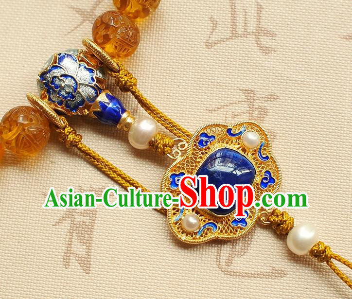 Chinese Traditional Qing Dynasty Topaz Beads Bracelet National Cheongsam Lapis Brooch Chinese Traditional Qing Dynasty Topaz Beads Bracelet National Cheongsam Lapis Brooch