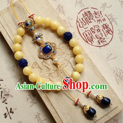 Chinese National Cheongsam Beeswax Brooch Traditional Qing Dynasty Lapis Bracelet