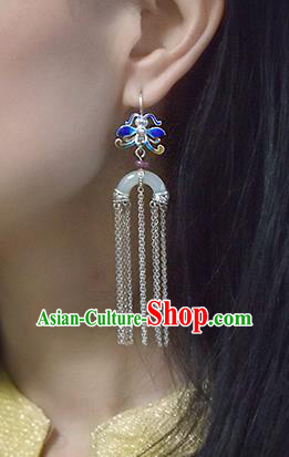 China Handmade Silver Tassel Ear Accessories Traditional Cheongsam Cloisonne Dragonfly Jade Earrings China Handmade Silver Tassel Ear Accessories Traditional Cheongsam Cloisonne Dragonfly Jade Earrings