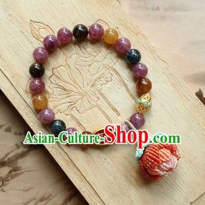 Chinese National Cheongsam Beads Lotus Wristlet Accessories Traditional Qing Dynasty Amethyst Bracelet
