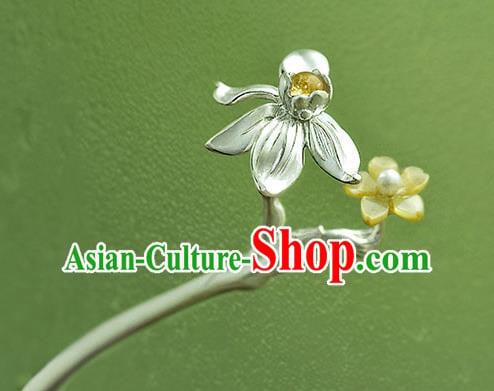 Chinese National Silver Daffodil Hair Stick Traditional Cheongsam Hair Accessories Handmade Shell Hairpin Chinese National Silver Daffodil Hair Stick Traditional Cheongsam Hair Accessories Handmade Shell Hairpin