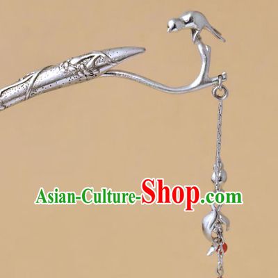 Chinese National Hair Stick Traditional Cheongsam Hair Accessories Handmade Silver Phoenix Head Tassel Hairpin